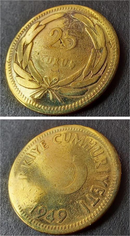 39963680e9a0369661 1949 ÇT+ 25 Kuruş eski madeni para