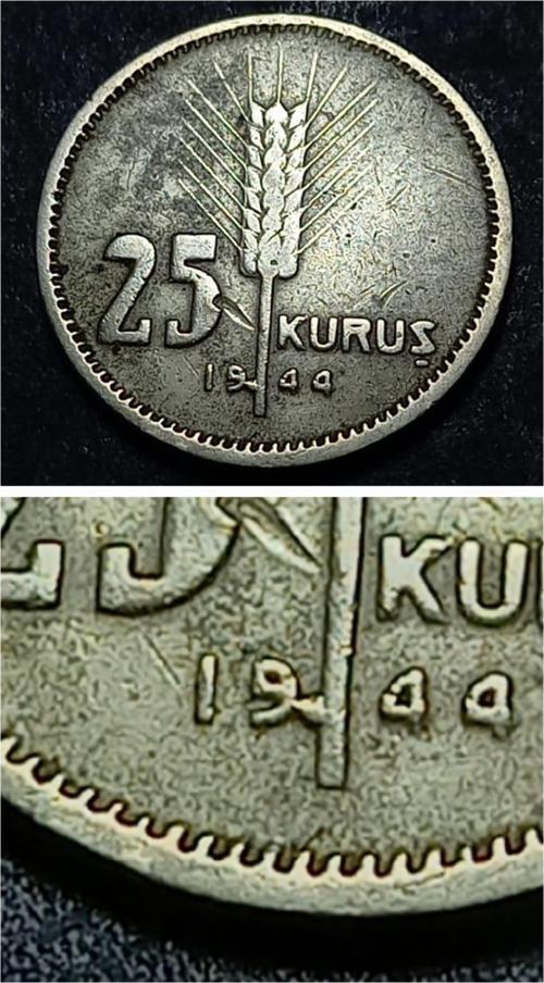 39963680e9afecba80 1944 25Kuruş çapaklı/emsalsiz/nadir ÇT/ÇÇT+ eski madeni para