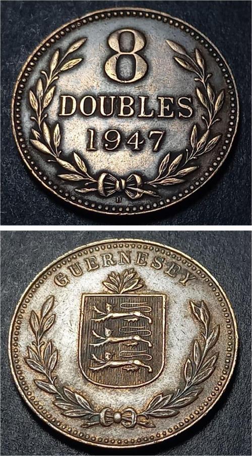 3996368016b9222753 1947 Guarnsey 8 Doubles ÇÇT+ eski yabancı madeni para