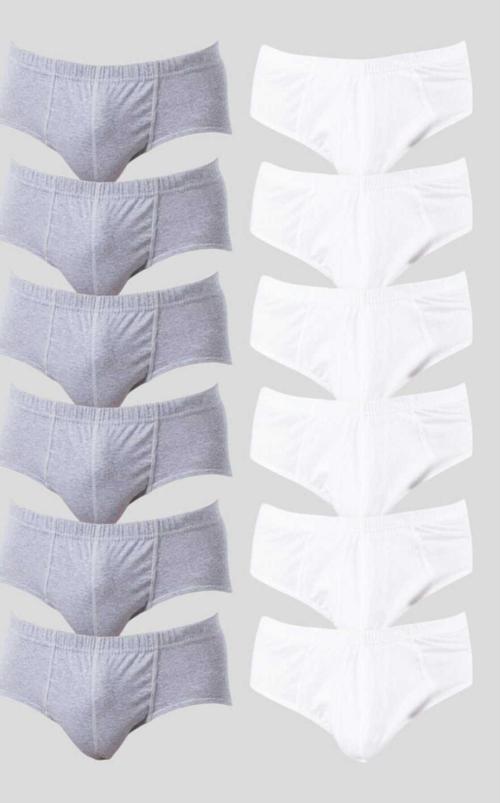Erkek Pamuklu Slip Külot 6 Adet Beyaz 6 Adet Gri Beyaz - Gri L
