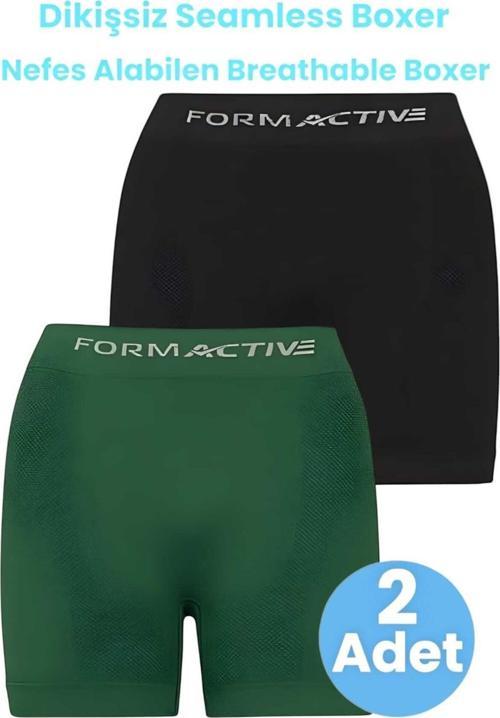 Erkek Dikişsiz/Seamless Nefes Alabilen Boxer 2'Li Set Siyah - Yeşil L-XL
