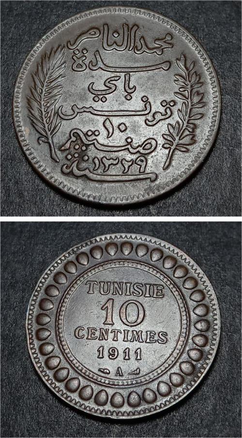3996368016abaf1573 1911- (1329) Tunus 10 centime ÇİL eski yabancı madeni para