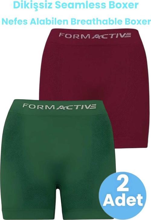 Erkek Dikişsiz/Seamless Nefes Alabilen Boxer 2'Li Set Bordo - Yeşil M-L