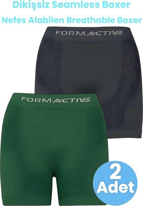 Erkek Dikişsiz/Seamless Nefes Alabilen Boxer 2'Li Set Füme - Yeşil M-L