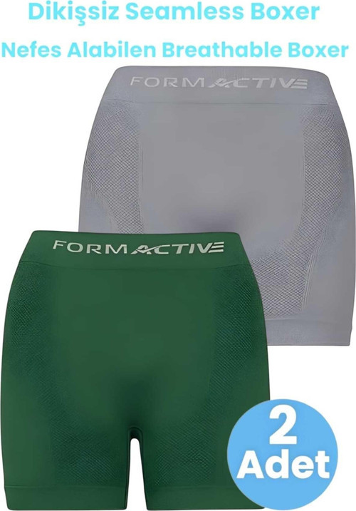 Erkek Dikişsiz/Seamless Nefes Alabilen Boxer 2'Li Set Gri - Yeşil M-L