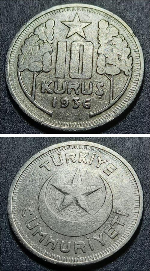 39963680e0f350e16d 1936 10Kuruş Nadir çıkar ÇÇT+ eski madeni para RR