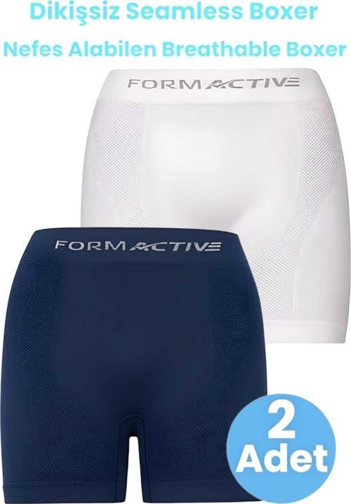 Erkek Dikişsiz/Seamless Nefes Alabilen Boxer 2'Li Set Beyaz - Lacivert M-L