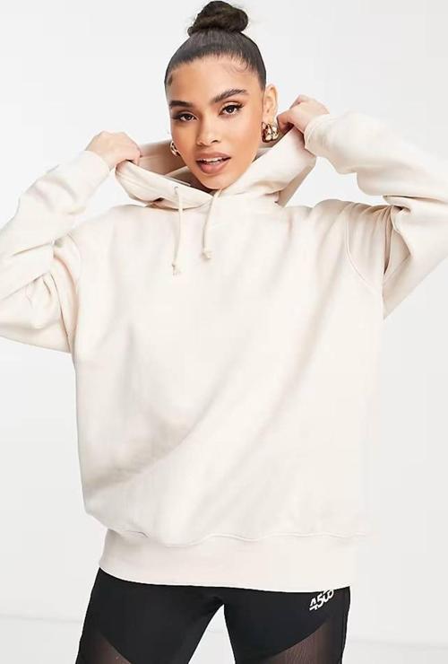 Sportswear Fleece Hoodie Oversized Kapüşonlu Bol Kesim Unisex Sweatshirt Ekru