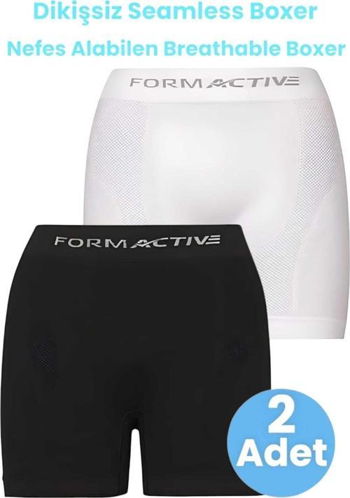 Erkek Dikişsiz/Seamless Nefes Alabilen Boxer 2'Li Set Beyaz - Siyah M-L