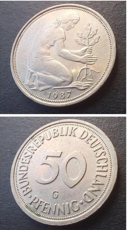 39963680e8b8eebe77 Almanya 50 pfennig (1987-G) Çil-Nadir çıkar Eski madeni para.