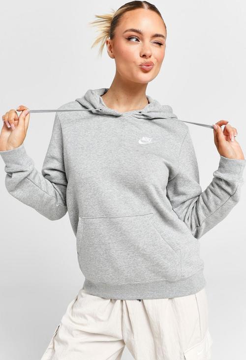 Sportswear Essential Collection Fleece Hoodie Kadın Bol Kesim Kapüşonlu Sweatshirt Gri Melanj