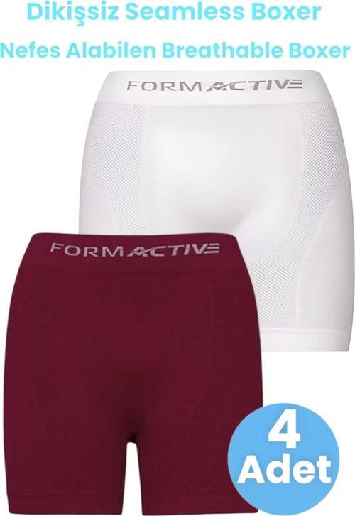 Erkek Dikişsiz/Seamless Nefes Alabilen Boxer 4 Adet Beyaz - Bordo L-XL