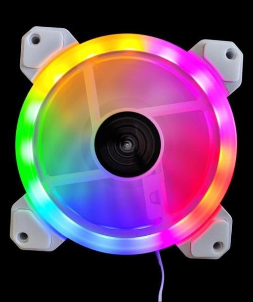 Beyaz 12 Cm Rgb Led Işıklı  Kasa Fanı Rainbow Işıklı Kasa Soğutucu Fan