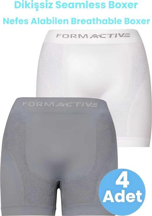 Erkek Dikişsiz/Seamless Nefes Alabilen Boxer 4 Adet Beyaz - Gri L-XL