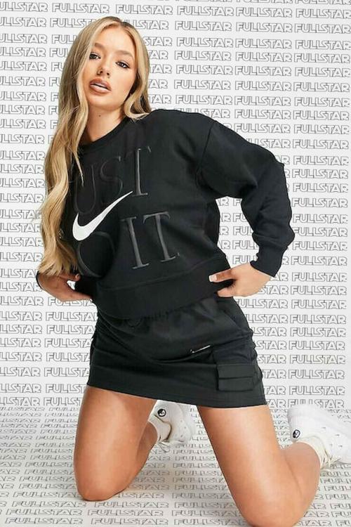 Dri Fit Fleece Training Loose Fit Crop Sweat Bol Kesim Siyah Sweatshirt