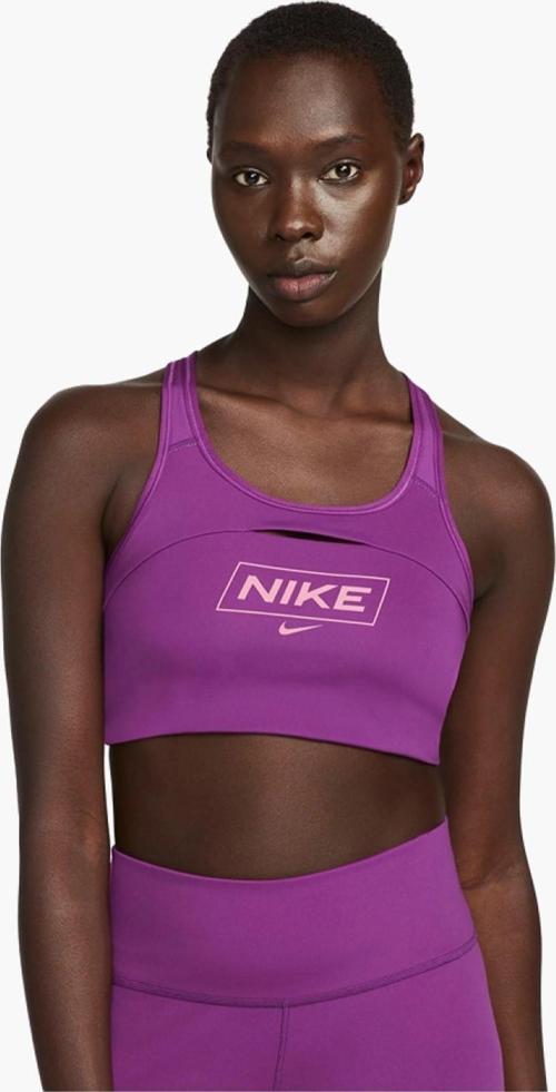 Pro Dri Fit Swoosh Sports Bra in Viotech Cave Purple Orta Destekli Dolgusuz Grafik Kadın Spor Sütyeni Mor