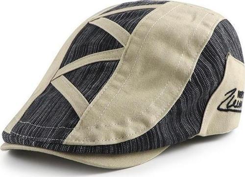 İtalyan Style Retro Zigzag Çizgi Detaylı Erkek Kasket Şapka Tokalı Ayarlanabilir Erkek Krem