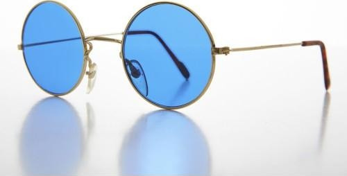 Yuvarlak Cam John Lennon Tarzı Gold Çerçeveli Mavi Gözlük