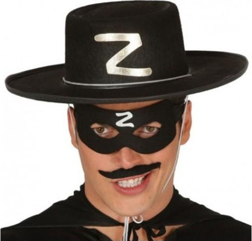 Z Logolu Yetişkin Zorro Şapkası ve Zorro Maskesi
