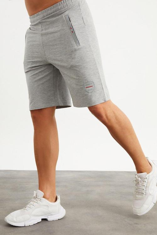 201759 Ep Nakış Detaylı Gri Melanj Erkek Şort