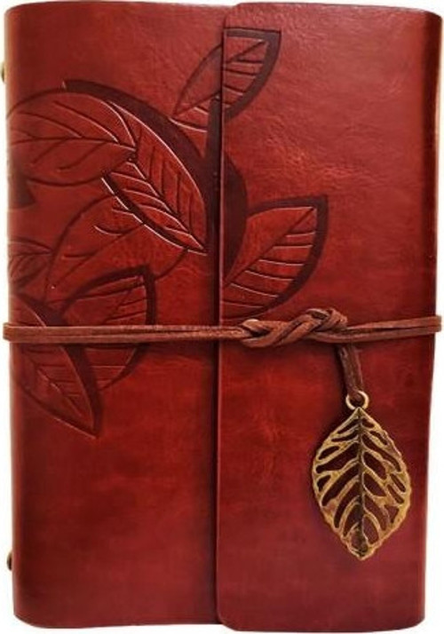 Yaprak Desenli Kahverengi Deri Defter