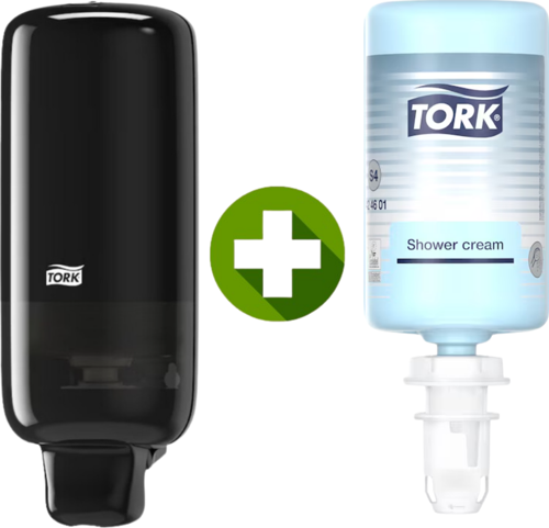 1 Ad. Tork Sabun Dispenseri Siyah 561508 + 1 Litre Tork El, Saç Ve Vücut Banyo Duş Kremi  Hediyeli