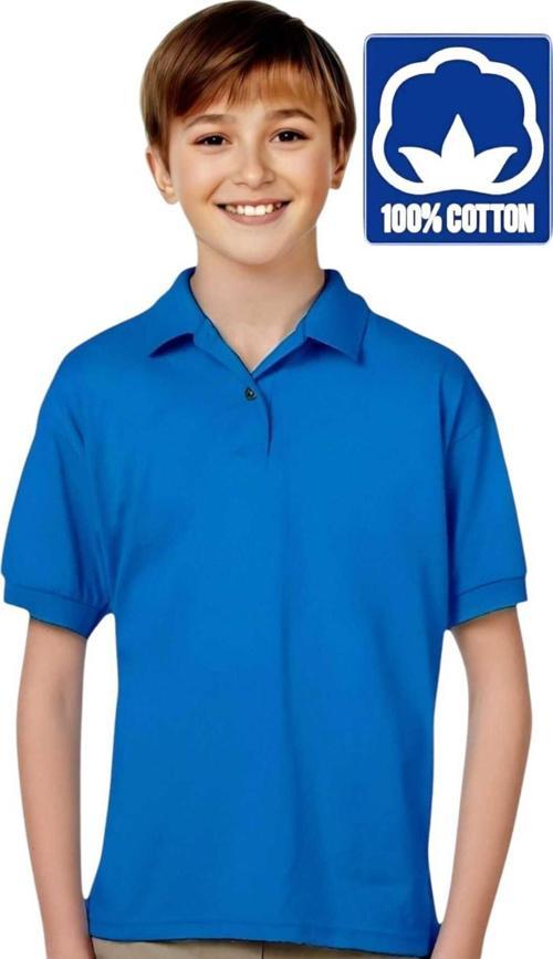 Erkek Çocuk %100 Pamuklu Polo Yaka T-Shirt Günlük Ve Okul Uniforma Okul T-Shirt Saks Mavisi 8-9 Yaş