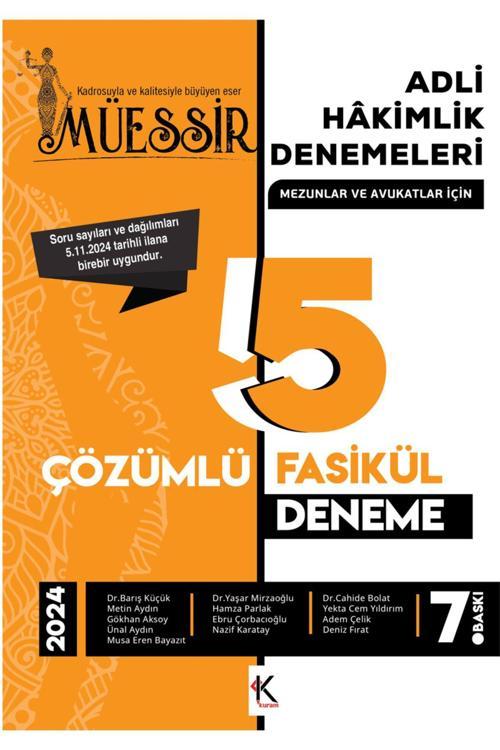 Kuram Yayınları Müessir Adli Hakimlik Denemeleri- 2024 Çözümlü 5 Deneme / Kolektif / 9786259795539