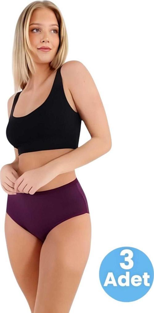 Kadın Pamuklu Penye Süprem Kumaş Bato Külot Kadın Bato Külot 3 Adet Mor 2XL-3XL