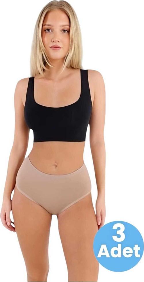 Kadın Pamuklu Penye Süprem Kumaş Bato Külot Kadın Bato Külot 3 Adet Ten 2XL-3XL