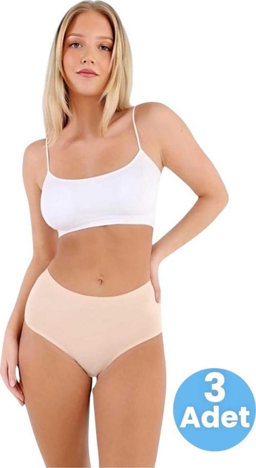Kadın Pamuklu Penye Süprem Kumaş Bato Külot Kadın Bato Külot 3 Adet Buğday 2XL-3XL