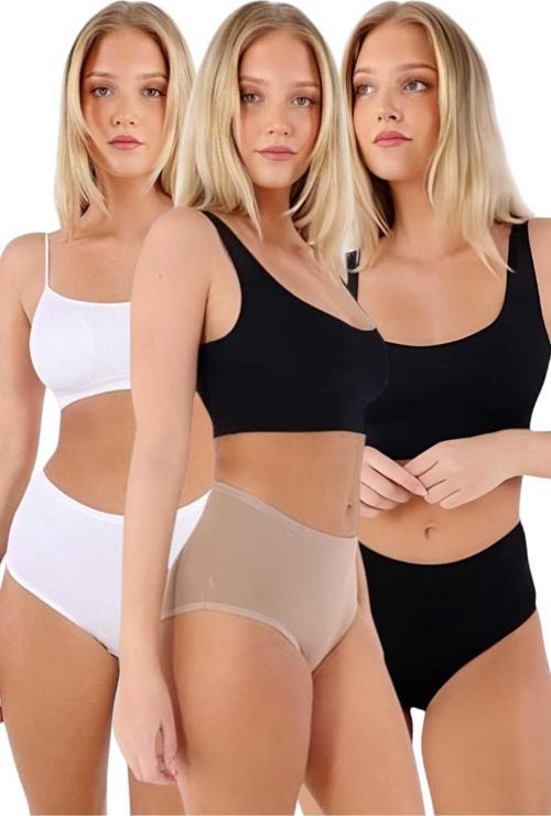 Kadın Pamuklu Penye Süprem Kumaş Bato Külot Kadın Bato Külot 3 Renk Beyaz - Ten - Siyah 2XL-3XL