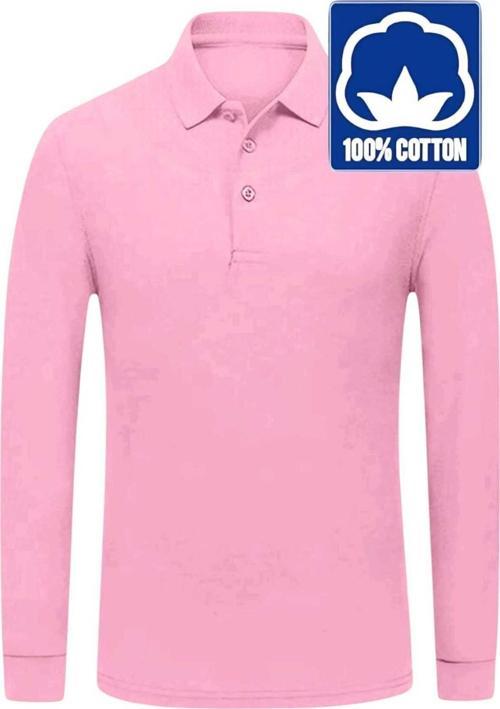 Erkek Çocuk Uzun Kol %100 Pamuklu Polo Yaka T-Shirt Günlük Ve Okul Uniforma Okul T-Shirt Pembe 11-12 Yaş