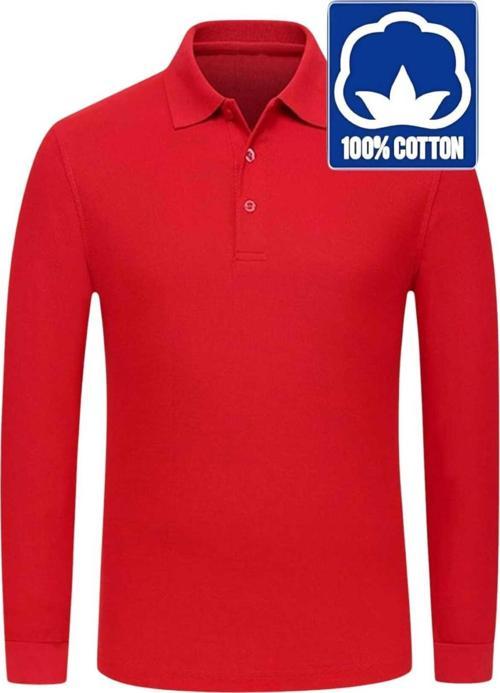 Erkek Çocuk Uzun Kol %100 Pamuklu Polo Yaka T-Shirt Günlük Ve Okul Uniforma Okul T-Shirt Kırmızı 11-12 Yaş