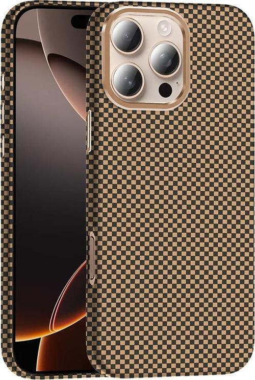 iPhone 16 Pro Kılıf M-safe Şarj Özellikli Karbon Fiber Görünümlü Gros Kılıf Desert Titanyum