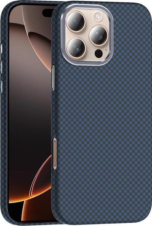 iPhone 16 Pro Kılıf M-safe Şarj Özellikli Karbon Fiber Görünümlü Gros Kılıf Lacivert