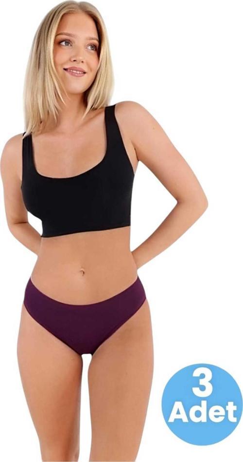 Kadın Pamuklu Penye Süprem Kumaş Bikini Külot Kadın Bikini Külot 3 Adet Mor 2XL-3XL
