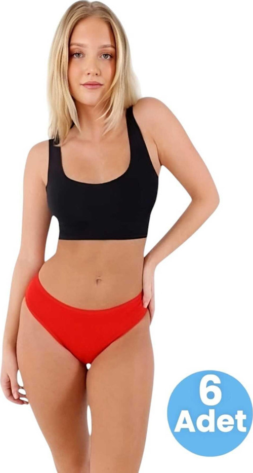 Kadın Pamuklu Penye Süprem Kumaş Bikini Külot Kadın Bikini Külot 6 Adet Kırmızı 2XL-3XL