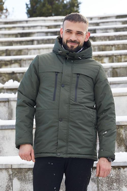 Erkek Polarlı Kürklü Su Ve Rüzgar Geçirmez Kapüşonlu Kışlık Mont & Kaban & Parka