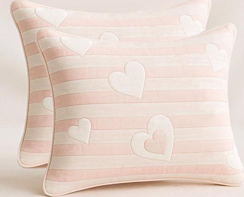 Kırlent Kılıfı Pamuklu Kalp Dekoratif 2’li 45x45 Cm Koltuk Kırlent Kılıfı Pudra