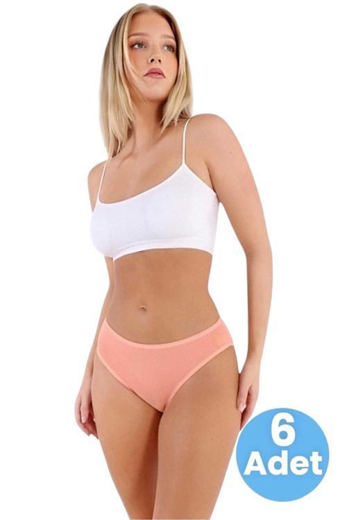 Kadın Pamuklu Penye Süprem Kumaş Bikini Külot Kadın Bikini Külot 6 Adet Yavruağzı 2XL-3XL