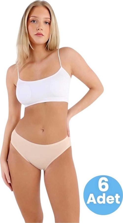 Kadın Pamuklu Penye Süprem Kumaş Bikini Külot Kadın Bikini Külot 6 Adet Buğday 2XL-3XL