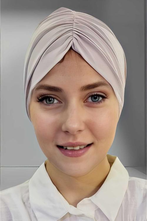 Kadın Lüks Sandy Kumaş Bağlamalı Pileli Tesettür Bone Açık Lila Standart