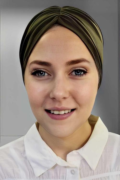 Kadın Lüks Sandy Kumaş Bağlamalı Pileli Tesettür Bone Haki Standart