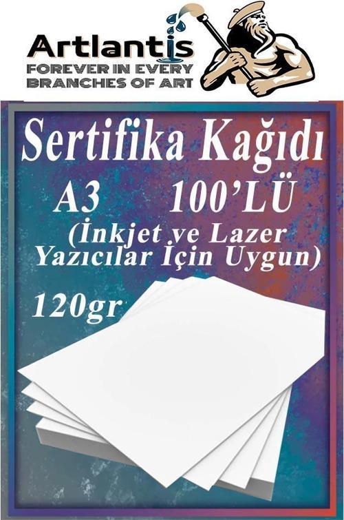 A3 Sertifika Kağıdı Kalın 100 Adet Gramajlı Fotokopi Kağıdı 120 gr Tüm Yazıcılara Uyumlu 29.7x42 cm Kalın Baskı Kağıdı
