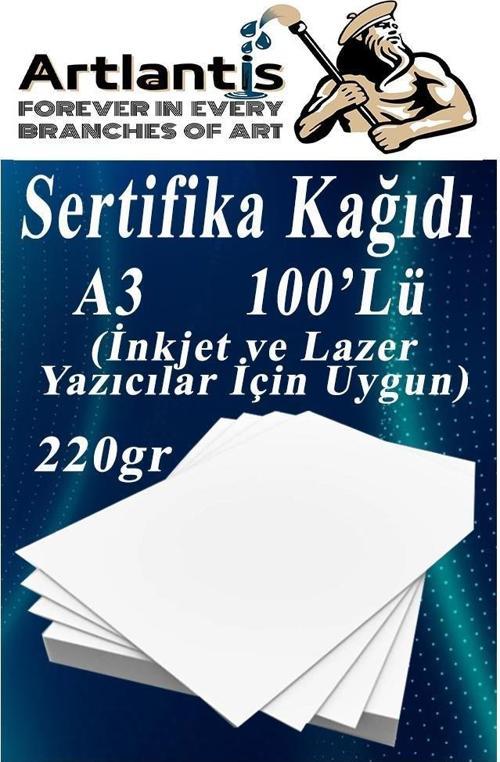 A3 Sertifika Kağıdı Kalın 100 Adet Gramajlı Fotokopi Kağıdı 220 gr Tüm Yazıcılara Uyumlu 29.7x42 cm Kalın Baskı Kağıdı