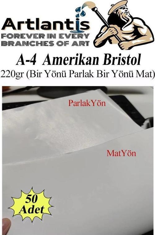 A4 Amerikan Bristol Karton 21X29.7 cm 50 Adet 220 gr Bir Tarafı Parlak Bir Tarafı Mat Kağıt Biristol Karton