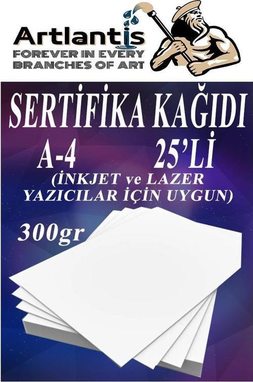 A4 Sertifika Kağıdı Kalın 25 Adet Gramajlı Fotokopi Kağıdı 300 gr Tüm Yazıcılara Uyumlu 21x29.7 cm Kalın Baskı Kağıdı