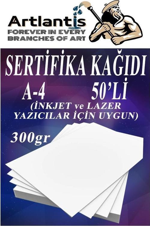 A4 Sertifika Kağıdı Kalın 50 Adet Gramajlı Fotokopi Kağıdı 300 gr Tüm Yazıcılara Uyumlu 21x29.7 cm Kalın Baskı Kağıdı