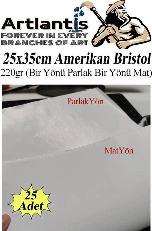 Amerikan Bristol Karton 25x35 cm 25 Adet 220 gr Bir Tarafı Parlak Bir Tarafı Mat Kağıt Biristol Karton